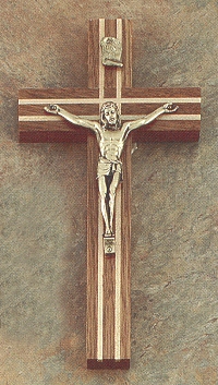 Walnut With Inlaid & Bronze Crucufix 8 In.