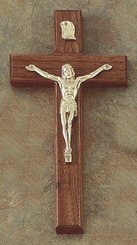 Walnut & Lacquered Gold Crucifix 8 In.