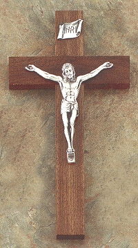 Walnut and Antique Silver Cross 8 In.