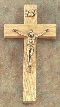 Oak and Antique Bronze Cross 8 In.