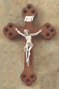 Cutout Walnut & Silver Crucifix 8 In.