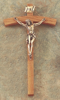 Light Walnut & Bronze Crucifix 8 In.
