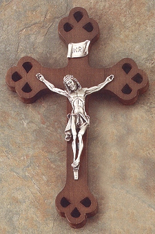 Cutout Walnut & Silver Crucifix 10 In.