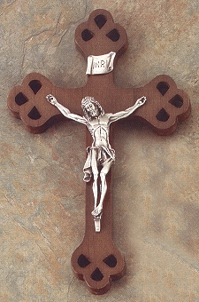 Cutout Walnut & Silver Crucifix 10 In.