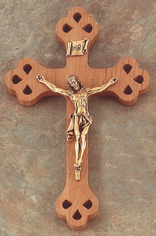 Cutout Fruitwood & Bronze Crucifix 10 In.