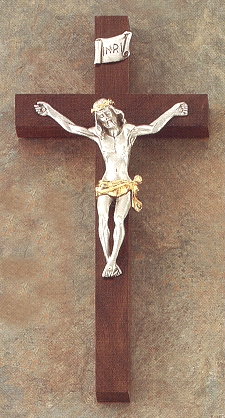 Walnut & Two-Tone Pewter Cross 10 In.