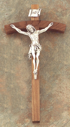 Light Walnut & Silver Crucifix 10 In.