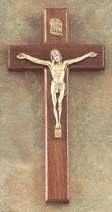 Walnut & Antique Gold Crucifix 10 In.
