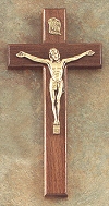 Walnut & Antique Gold Crucifix 10 In.
