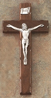 Knotted Walnut & Silver Crucifix 10 In.