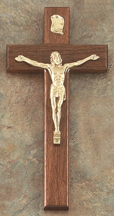 Walnut & Lacquered Gold Crucifix 10 In.