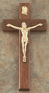 Walnut & Lacquered Gold Crucifix 10 In.