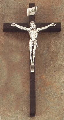 Narrow Black Wood & Silver Crucifix 10 In.