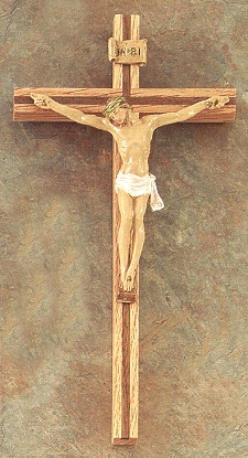 Oak With Walnut Inlay & Resin Crucifix 10 In.