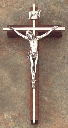 Walnlut w/ Nickle & Silver Crucifix 10 In.