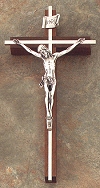 Walnlut w/ Nickle & Silver Crucifix 10 In.