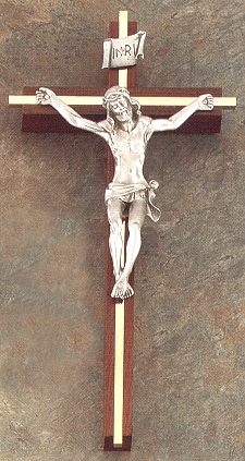 Walnut & Gold Crucifix w/ Pewter Corpus 10 In.