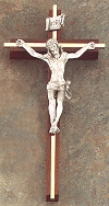 Walnut & Gold Crucifix w/ Pewter Corpus 10 In.