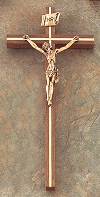 Walnut & Gold Plated Brass Crucifix 10 In.