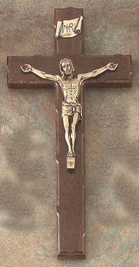 Knotted Walnut & Antique Gold Crucifix 12 In.