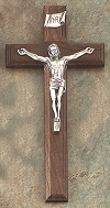 Walnut & Antique Silver Crucifix 12 In.