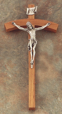 Light Walnut & Silver Crucifix 12 In.