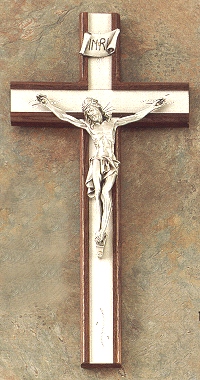 Walnut & Antique Silver Crucifix 12 In.