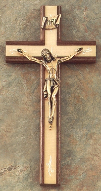 Walnut & Antique Bronze Crucifix 12 In.