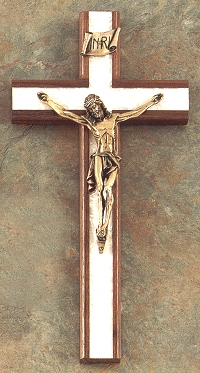Walnut & Simulated Pearl Crucifix 12 In.