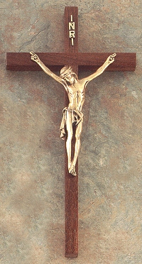 Narrow Walnut & Bronze Crucifix 12 In.