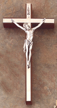 Walnut Nickle & Antique Silver Crucifix 12 In.