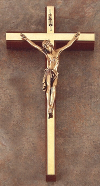 Walnut Gold & Antique Bronze Crucifix 12 In.
