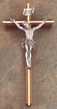 Walnut Gold & Antique Silver Inlay Crucifix