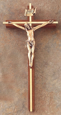 Walnut & Gold w/ Bronze Crucifix 12 In.