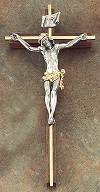 Walnut & Gold Crucifix w/ 2-Tone Corpus 12 In.