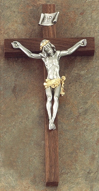 Walnut & 2-Tone Pewter Cross 12 In.
