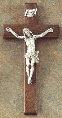 Walnut & Pewter Crucifix 12 In.