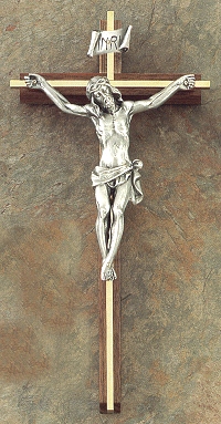 Walnut & Gold Crucifix w/ Pewter Corpus 12 In.