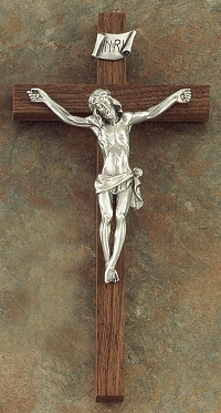 Walnut & Pewter Cross 12 In.