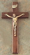 Walnut & Antique Bronze Crucifix 15 In.