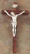 Thin Walnut & Pewter Crucifix 15 In.