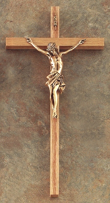 Narrow Oak & Bronze Crucifix 15 In.