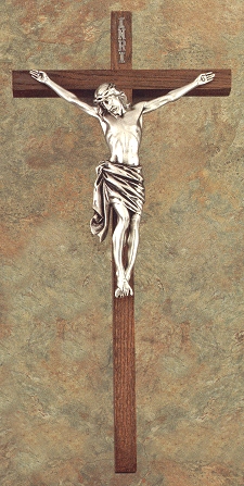 Institutional Crucifix Walnut & Silver 34In.