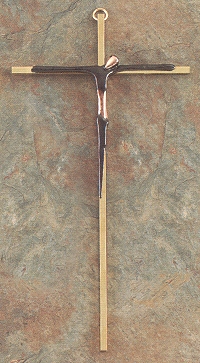 Gold on Brass Antique Copper Crucifix 10 In.