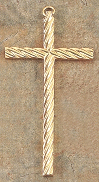 Spiral Bright Gold Pewter Cross 7 in.