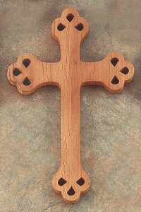 Fruitwood Budded Filigree Cross 10 In.