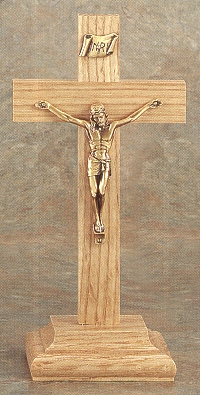 Standing Oak & Bronze Crucifix 9 In.