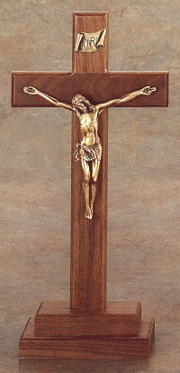 Standing Walnut & Bronze Crucifix 13 In.