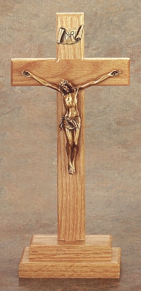 Standing Oak & Bronze Crucifix 13 In.