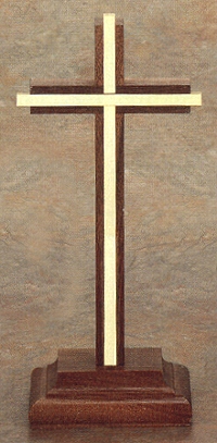 Plain Walnut & Gold Standing Cross 9 In.